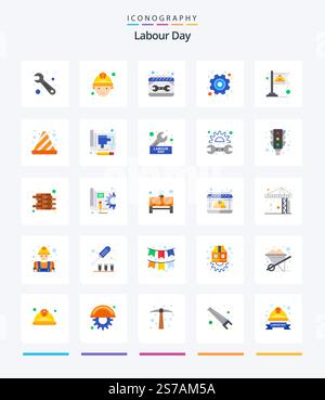 Creative Labour Day 25 Flat icon pack  Such As labor. communist. maintenance. labour. gear Stock Vector