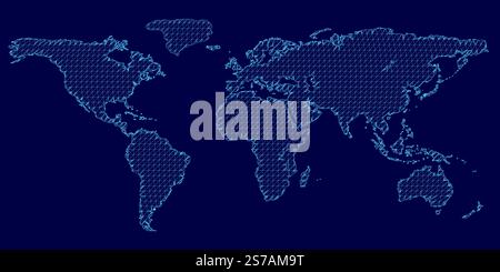 Blue image of the world with a grid of lines. The lines are in different colors and are arranged Stock Vector