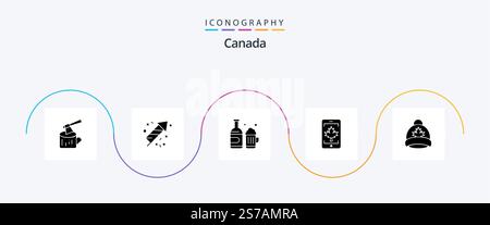 Canada Glyph 5 Icon Pack Including cap. leaf. bottle. canada. mobile Stock Vector