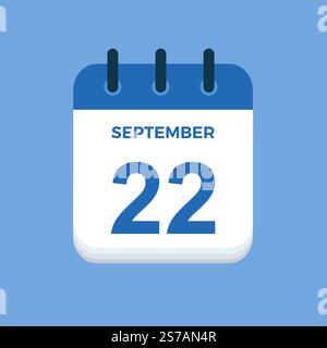 September 22 - calendar and Time planner. Daily Calendar Icon reminder. Vector Illustration. Stock Vector