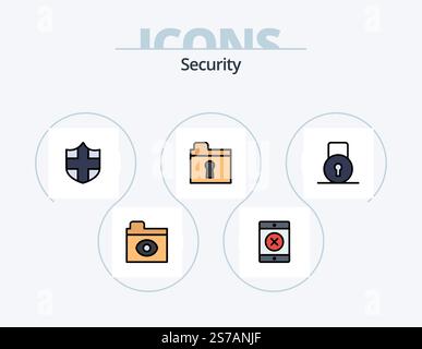 Security Line Filled Icon Pack 5 Icon Design. . security. protect. firewall. options Stock Vector