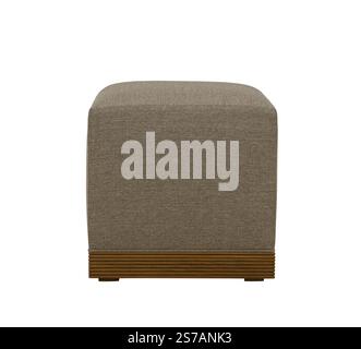 Grey fabric stools ottoman couch with wooden legs + clipping path. The ottoman is isolated on a White background. Stock Photo