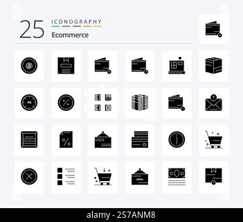 Ecommerce 25 Solid Glyph icon pack including delivery. box. add. e. cashbox Stock Vector