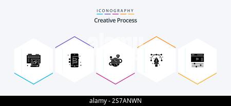 Creative Process 25 Glyph icon pack including page. pen. process. graphic. design Stock Vector
