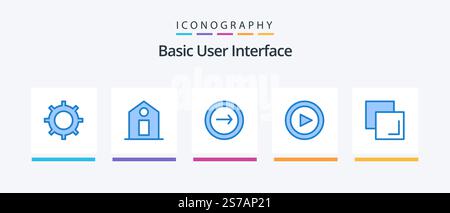 Basic Blue 5 Icon Pack Including duplicate. set. basic. play. basic. Creative Icons Design Stock Vector