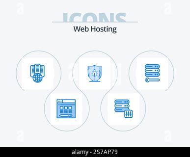 Web Hosting Blue Icon Pack 5 Icon Design. wrench. server. proxy. shield. protect Stock Vector