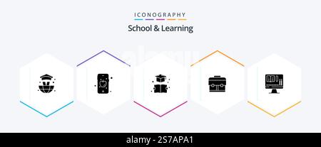 School And Learning 25 Glyph icon pack including . education. education. book. school Stock Vector