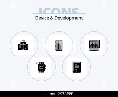 Device And Development Glyph Icon Pack 5 Icon Design. blue. coding. mouse. cell. mobile Stock Vector