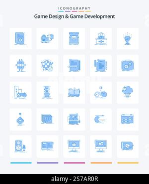 Creative Game Design And Game Development 25 Blue icon pack  Such As legend. game. publish. treasure. gold Stock Vector