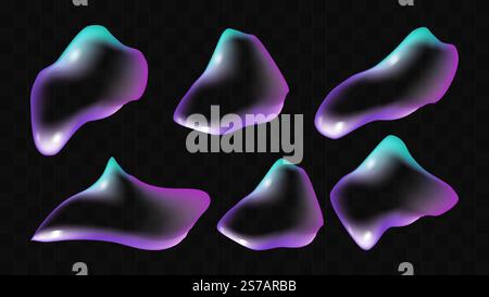 Transparent liquid forms water drops isolated set. Realistic volumetric drops. Transparent background. Banner and flyer design. Vector illustration. Stock Vector