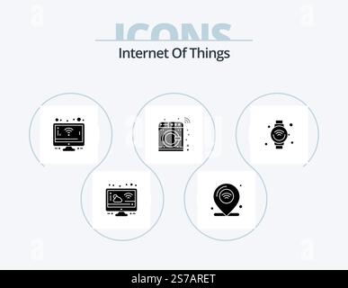 Internet Of Things Glyph Icon Pack 5 Icon Design. internet. washing. wifi. smart. control Stock Vector