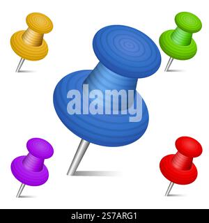 Set of multicolored striped pins for paper on white background. Stock Vector