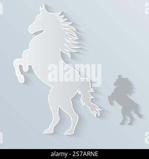 Paper horse with shadow on blue background. Stock Vector