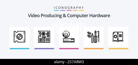 Video Producing And Computer Hardware Line 5 Icon Pack Including compter. dimm. adapter. computer. cards. Creative Icons Design Stock Vector