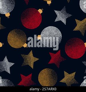 Christmas pattern with christmas balls and stars. Vector holiday seamless background Stock Vector