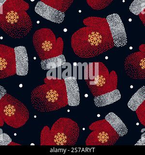 Christmas pattern with red mittens. Vector holiday seamless background Stock Vector