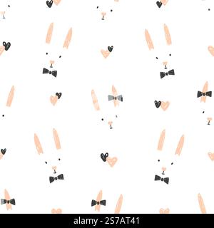 Cute rabbits seamless pattern. Vector doodle bunny illustration Stock Vector
