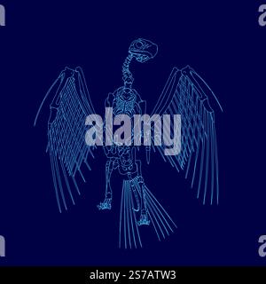 Blue skeleton with wings. The skeleton is in a blue color scheme Stock Vector