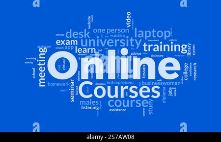 Online Courses word cloud template. Online Courses concept vector tagcloud background. vector illustration. Stock Vector