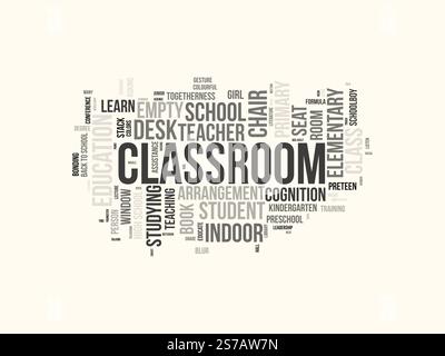 Classroom word cloud template. Classroom concept vector tagcloud background. Stock Vector