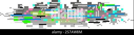 Colorful pixelated glitch art forming an abstract background with shades of grey, pink, blue, green, black and white, representing digital distortion, Stock Vector