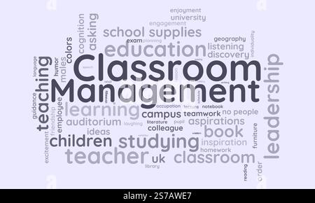 Classroom Management word cloud template. Classroom Management concept vector tagcloud background. Stock Vector