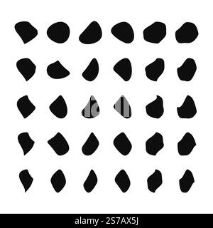 Abstract fluid black blob shape vector illustration set. Different drops and Collection from abstract irregular forms for design and paint. Stock Vector