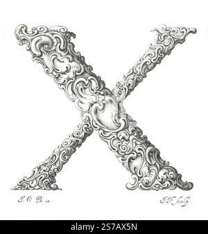 Lithographic print. Letter X -  Jeremias Falck engraver, after Johann Christian Bierpfaf, c.1645-50. Libellus Novus Elementorum Latinorum Stock Photo