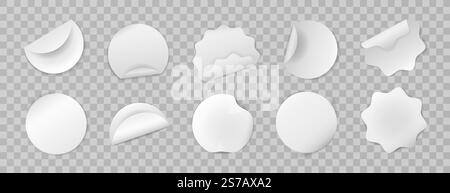Set of realistic white round stickers. Stock Vector