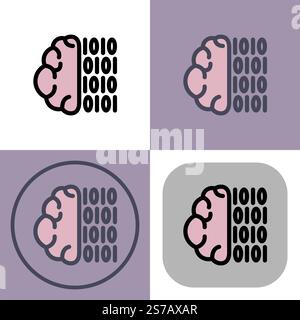 Binary code brain symbol - artificial intelligence icon. Stock Vector