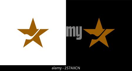 Gold Golf Star Logo with Abstract Design on Black and White Background Stock Vector