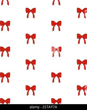 Seamless pattern with abstract red ribbons bows. Vector graphic line background with bows in retro style. Coquette and balletcore aesthetic Stock Vector