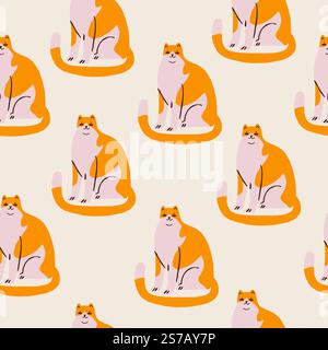 Seamless vector pattern featuring cute cartoon cats with red spots on a light background. Perfect for cat lovers, pet product designs, kids textiles, and playful wrapping paper with a fun, whimsical . Vector illustration Stock Vector