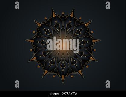 Gold Luxury Sacred Mandala template. Flower round design element isolated on black background. Circle pattern in golden color. Vector illustration Stock Vector