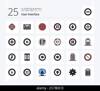User Interface 25 Line Filled icon pack including user interface. button. line. arrow. tag Stock Vector