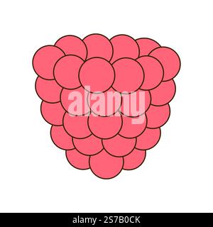 Raspberry isolated on white background. Pink raspberry with leaves icon for package, textile design. Vector illustration of fruits and berries in flat Stock Vector