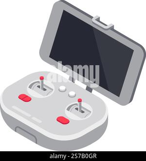 Remote control for drone featuring a blank screen, joysticks, buttons, and antennas, poised for flight and ready to capture stunning aerial footage an Stock Vector