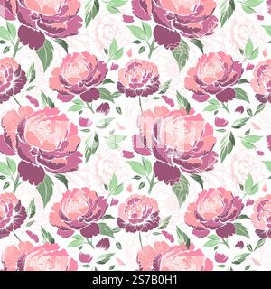 Delicate peonies seamless background. hand drawing. Not AI, Vector ...