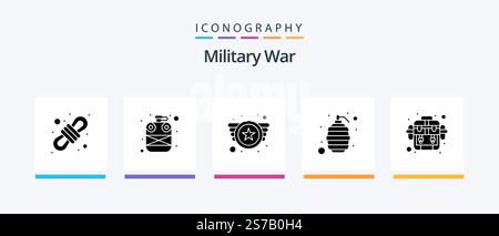 Military War Glyph 5 Icon Pack Including bag. army. army. weapon. Creative Icons Design Stock Vector