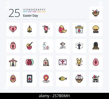 Easter 25 Line Filled icon pack including egg. gift. flower. easter. egg Stock Vector