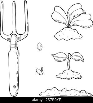 Vector illustration of different stages of growing plants. Suitable for use on websites, articles, labels, packaging. Gardening tools. Growing Stock Vector