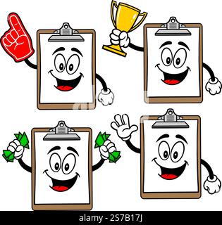 Clipboard Character Set, Hand Drawn Vector illustration, Isolated On Transparent Background Stock Vector