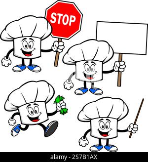 Chef Hat Character Set, Hand Drawn Vector illustration, Isolated On Transparent Background Stock Vector