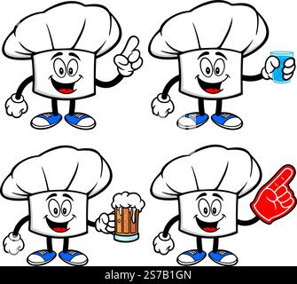 Chef Hat Character Set, Hand Drawn Vector illustration, Isolated On Transparent Background Stock Vector