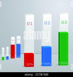 Modern template with 3D columns. Suitable for infographics, presentations, for web design, advertising. Stock Vector