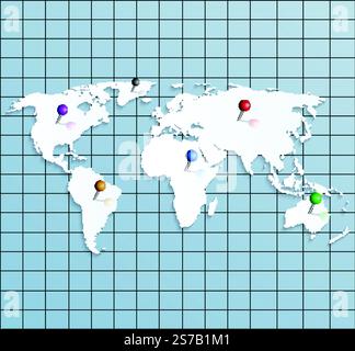 world planet earth with pins location - Paper Strategic Map Of The World With Colorful Pins Eps 10 2s7b1m1