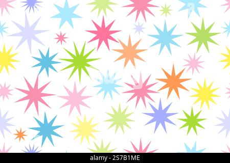 Pastel color star burst design in a seamless repeat pattern - Vector Illustration Stock Vector