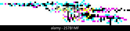 Cyan, magenta, yellow and black pixels scattered on a white background, creating a vibrant and dynamic digital pattern, ideal for technology, art, and Stock Vector