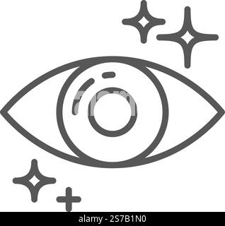 Simple, minimalist vector icon depicting a healthy eye sparkling with vitality, representing perfect vision, ophthalmology, and comprehensive eye care Stock Vector