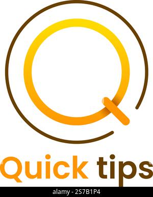 Stylized letter q logo forming an almost closed circle with an orange gradient and the words quick tips written below, perfect for representing fast a Stock Vector